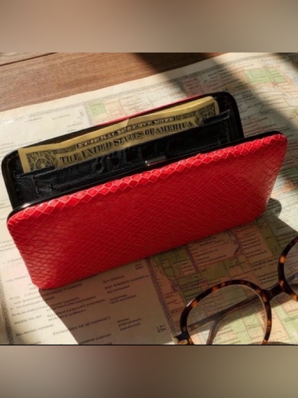 Charlotte Russe Women’s Wallet Clutch Red 4x6 Faux Snakeskin Many Compartments